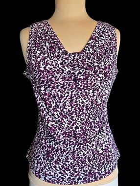Calvin Klein Purple Black White Draped Cowl Neck Camisole Top